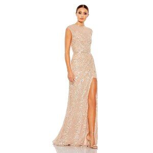 NWT Mac Duggal Illusion High Neck Cap Sleeve Gown Nude 5619
